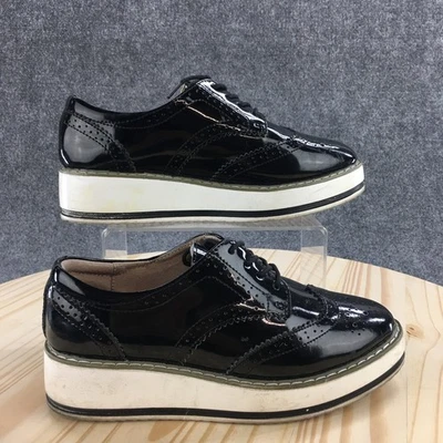 Dadawen Shoes Womens 4 D Wingtip Oxford Black Patent Leather Lace Up Platform - Image 1 of 4