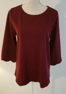 Nic+Lulu Damen Bluse klein 3/4 Arm Rundhals schmeichelhaft burgunderrot - Bild 1 von 4