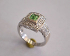 14k White Gold Diamond And Green Stone Ring For Small Fingers