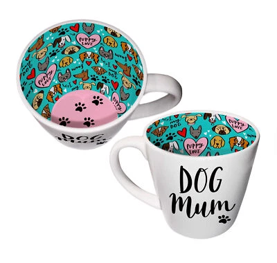 WPL GIFTS Inside Out Dog Mum Novelty Mug In Gift Box Funny Dog Lovers Paw Print Design