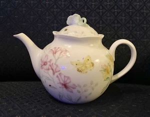 Lenox Butterfly Meadow Limited Edition PINK Teapot Sculpted Flower Topped Lid  - Picture 1 of 7