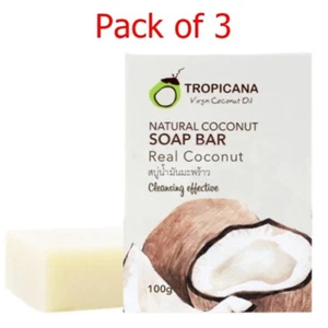 Pack of 3 x 100g Natural Coconut Oil Bar Soap Cleansing Effective Soft Skin Care - Picture 1 of 6