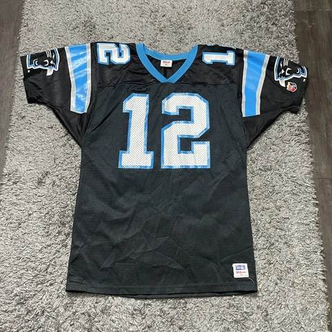 Vintage Carolina Panthers Jersey Adult Medium Black Kerry Collins 12 Made In USA Cover