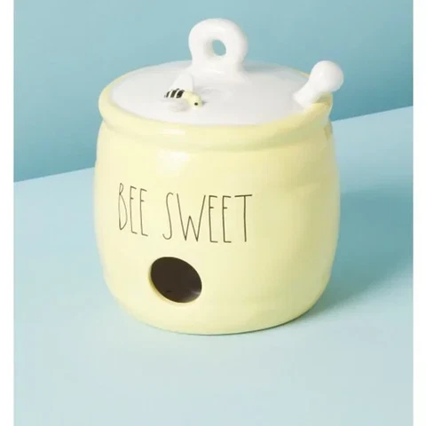 New Rae Dunn 8" Bee Sweet Honey Pot Birdhouse Yellow NIB Cover