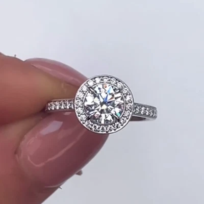 1.2CTW Round Cut Lab Grown Moissanite Halo Womens Engagement Ring 14K White Gold - Image 1 of 4