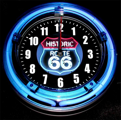 HISTORIC ROUTE 66 LOGO - 11" Blue Neon Wall Clock Cover