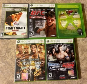Lot Of 5 WWE SmackDown Vs Raw 2010, Wrestlmania UFC Fright Night Xbox 360 - Picture 1 of 17
