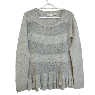 Anthropologie Sleeping on Snow Nuvola Sweater Gray Wool Blend Ruffles Size M - Image 1 of 4