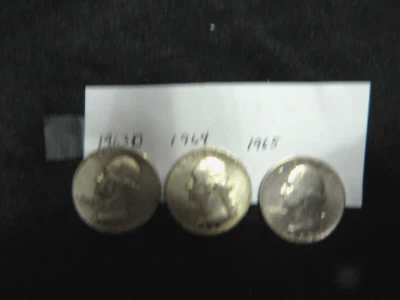 LOT OF 3 SILVER QUARTERS 1963D-1964- 1965    90% Silver - Image 1 of 2