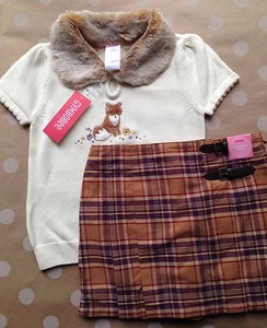 NEW Gymboree AUTUMN HIGHLANDS Faux Fur Trim Collar Fox Sweater Plaid Skort 5 - Picture 1 of 10