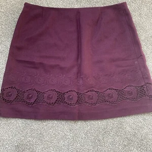 Size 12 Plum Embroidered Short Skirt By Kew - Wool Mix - Picture 1 of 10