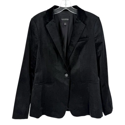 Blazer de terciopelo Banana Republic para mujer talla 10 negro chaqueta larga y ajustada Foto 1 de 4