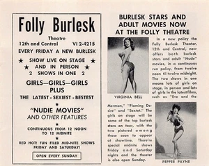 1966 Folly Burlesk Burlesque Dancers 1960s Advertisement Kansas City Ladies - Picture 1 of 2