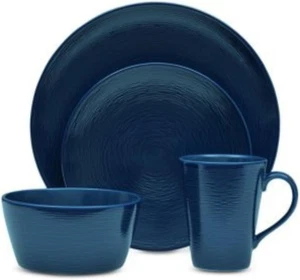 Noritake Colorscapes Navy-on-Navy Swirl 4-Piece Coupe Place Setting Serv for One - Picture 1 of 11