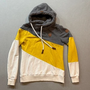Wanakome Streetwear Yellow Grey White Hooded Pullover Sweatshirt Size M - Picture 1 of 14