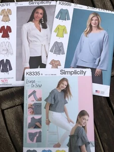 3 Simplicity Sewing Patterns K8986 K8791 K8335 Blouses, Wrap Tops, Top All Uncut - Picture 1 of 4
