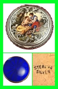 Stunning Antique Fully Hallmarked Sterling Silver Enamel Compact Victorian Scene - Picture 1 of 11