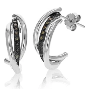 1/10 ct Champagne Diamond Hoop Earrings for Women in .925 Sterling Silver 1 Inch - Picture 1 of 6