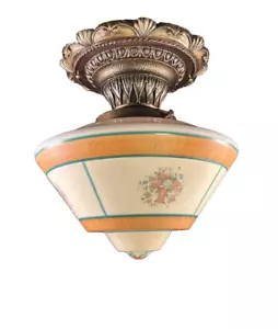 1920-30s Moe Bridges flush mount fixture, original shade - Picture 1 of 11