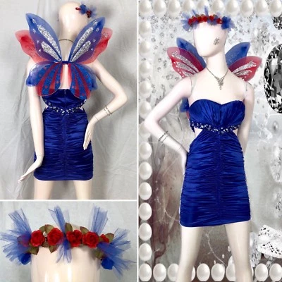 4 PC Fancy FAIRY PIXIE Costume BLING BUTTERFLY Dress WINGS TIARA Crown Sz 7 OOAK - Image 1 of 4