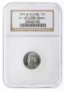 1999 S Roosevelt Silver Dime NGC PF-69 Ultra Cameo - Picture 1 of 2