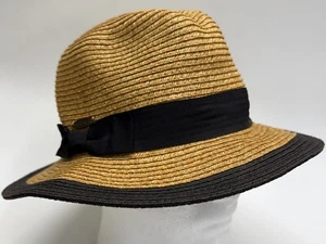 Panama Jack Women's Straw Paper Fedora Hat Beige/Black Band 22" OSFM - Picture 1 of 11