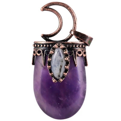 6pcs Bronze Natural Amethyst Stone Moon Pendant Bead Energy Reiki Healing Amulet - Image 1 of 4