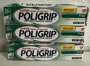 3X SUPER POLIGRIP DENTURE AND ADHESIVE CREAM 2.4 OZ EACH NEW IN BOX - Picture 1 of 3