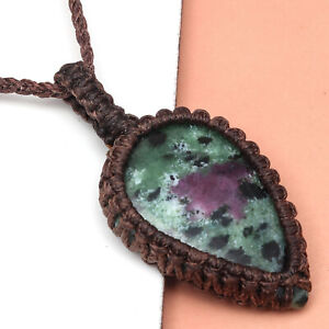 Handmade Ruby Zoisite Macrame Thread Gemstone Jewelry 20-36''Ad Necklace