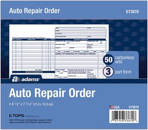 Formularios de pedido de reparación automática Adams, 8,5 X 7,44, 3 partes, sin carbono, paquete de 50 (GT3870) - Imagen 1 de 8