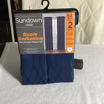 Sundown By Eclipse Room Darkening Rod Pocket Panel Pair Black Curtains 52” X 84” - Image 1 of 4