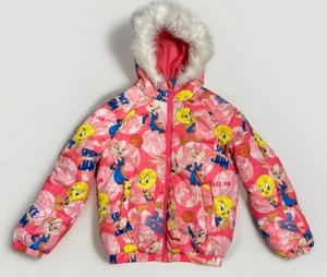 Space Jams Coat Lola Babs Tweety Toon Squad All Over Print Fur Hood Girls 10/12 - Picture 1 of 8