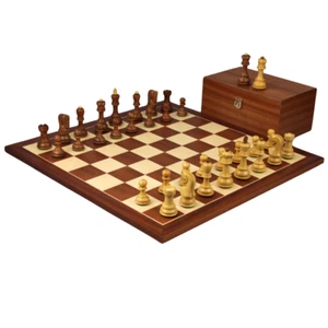 Mahogany Chess Set 20 Inch with Weighted Sheesham Zagreb Staunton Pieces 3.75 In - Picture 1 of 10