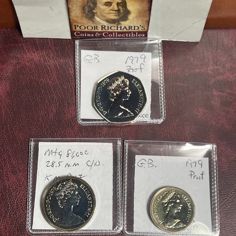 Great Britain Set 3 Diff 1979 Gem Proof. 50, 10, 5 New Pence. Free Ship! F1302 Cover