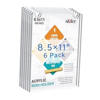  Pack Acrylic Sign Holder 8.5 x 11 inches Clear Wall Mount Frame Bonus , 10 - Image 1 of 4