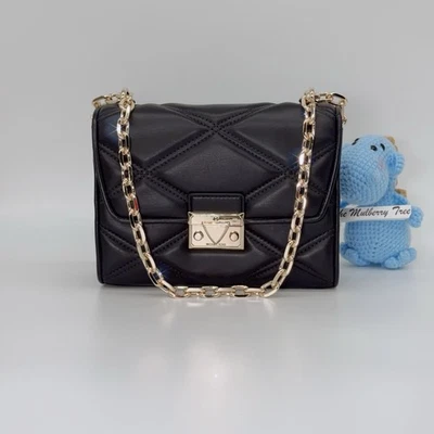 Michael Kors Serena Medium Crossbody Shoulder Bag Black Leather Gold Chain Purse - Image 1 of 4