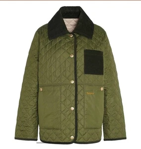 Chaqueta acolchada Barbour Fleur para mujer Color: musgo oscuro/arena clara Talla: EE. UU. 8 ¡NUEVA! - Imagen 1 de 5