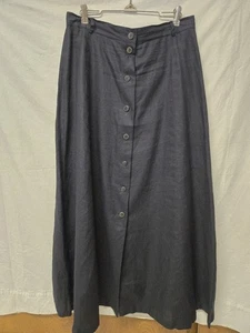 Escada Sport Womens Navy Blue Linen Flared Maxi Skirt Sz 42 Size 10 Classic - Picture 1 of 6