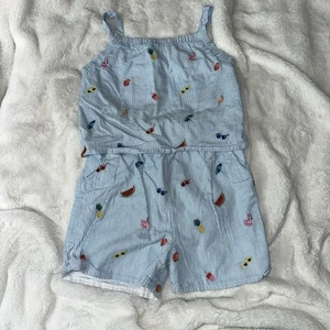Mini Boden Seersucker Striped Romper Embroidered Girl's 9-10 Coastal Summer Prep - Picture 1 of 9