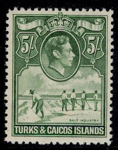 TURKS & CAICOS ISLANDS GVI SG204, 5s yellowish green, NH MINT. Cat £60. - Picture 1 of 1