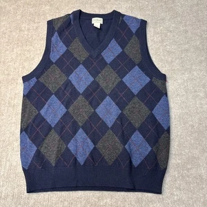 Vintage LL Bean Mens Argyle Sweater Vest Size L Wool Academia Preppy Heritage - Picture 1 of 5