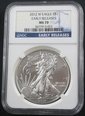 2012 W BURNISHED AMERICAN SILVER EAGLE NGC MS 70 EARLY RELEASES - Image 1 of 4