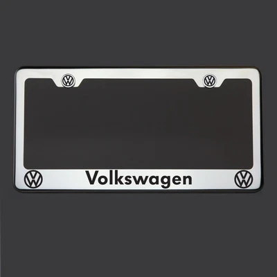 Polish Mirror Stainless Steel Vw wagen Black Laser Etched License Plate Frame - Image 1 of 4