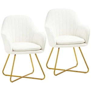 HOMCOM Dining Chairs Set of 2, Sherpa Fleece w/Steel Legs, Cream , Refurbished - Picture 1 of 11