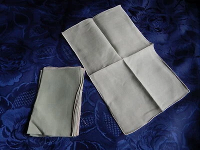 4 SERVIETTES LIN  VERT CLAIR ANCIENNES BRODERIE A THÉ 29 X 18 - Photo 1/4