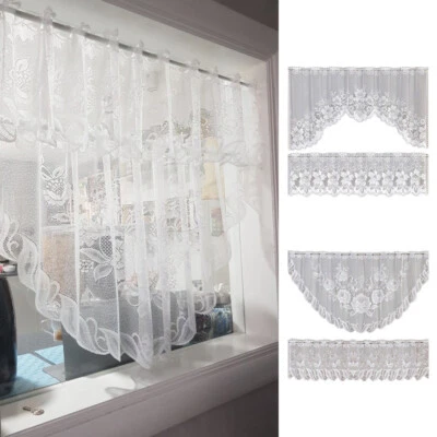 Floral Flowers Luxury White Lace Window Cafe Net Curtain For Living Room Bedroom - Image 1 of 4