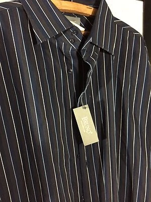 Bruno Men's Long Sleeve Shirt Blue Brown White Striped XL Tall Button Front NWT - Image 1 of 4