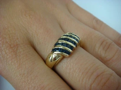 ANILLO DAMAS ZAFIROS CORTE PRINCESA GENUINO ORO AMARILLO 14K 4,4 GRAMOS Foto 1 de 4