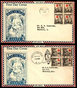 US #702 FDC 2c Red Cross Block of 4 (2x), Roessler Cachet (Danville and Wash) - Picture 1 of 2