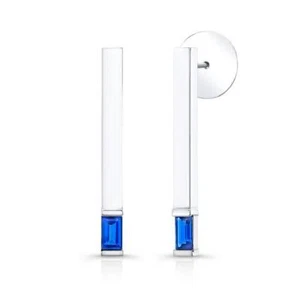 1Ct Simulated Blue Sapphire Match Vertical Drop Earrings 14K White Gold Plated - Picture 1 of 1